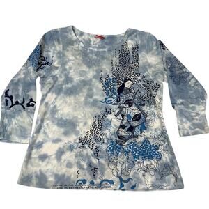 Y2K Glima Womens Size M Tie Dye Printed 3/4 Sleeve Top